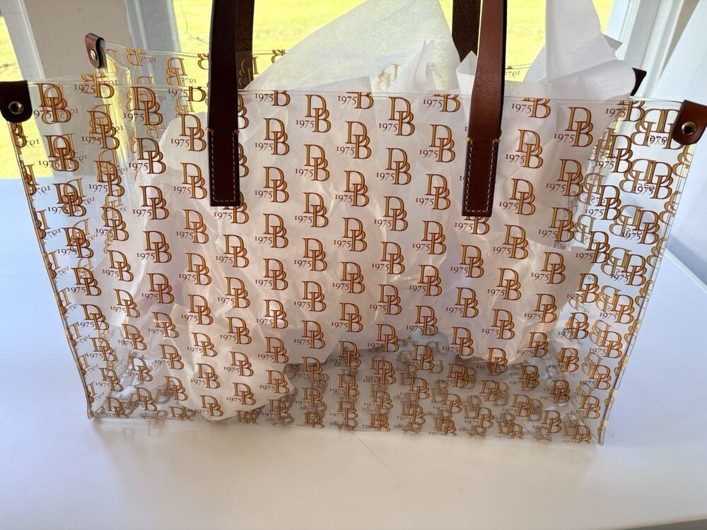 Dooney & Bourke Clear Travel Tote LARGE RETIRED BROWN GOLD SIGNATURE